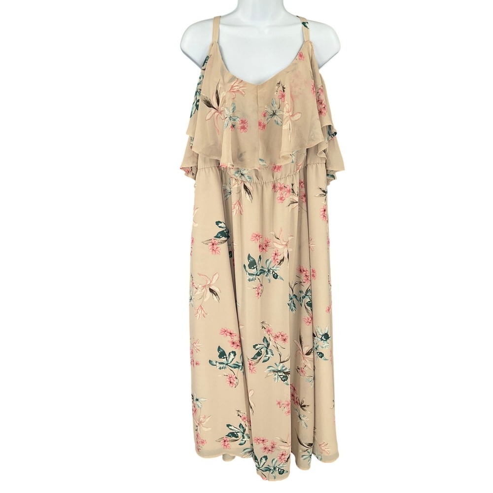 Torrid Floral Dress Maxi Plus Size 3x Beige Ruffle Sleeveless Festival Romantic